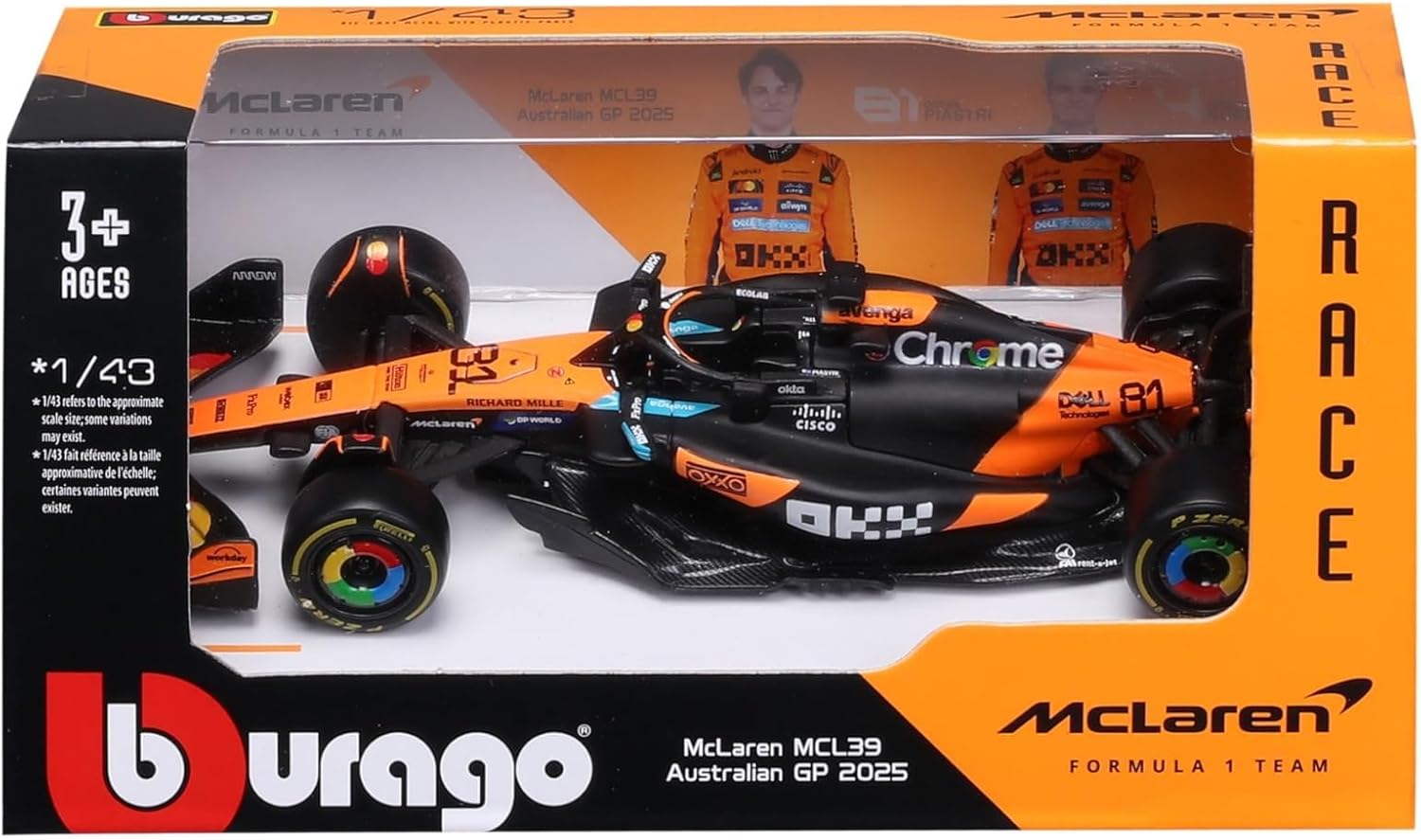 McLaren F1 MCL39 2025#81 Piastri Diecast Model Car 1:43 with Authentic Details F1 McLaren Replica in Papaya/Black Officially Licensed