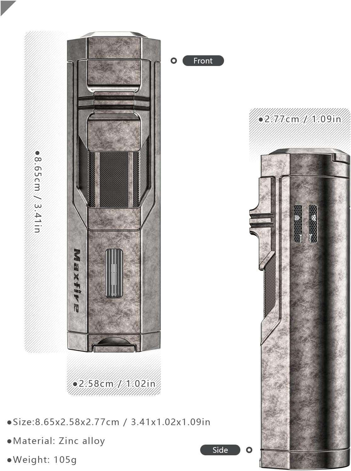 MAXFIVE Silver Mini Lightsaber 3 Burner Jet Lighter