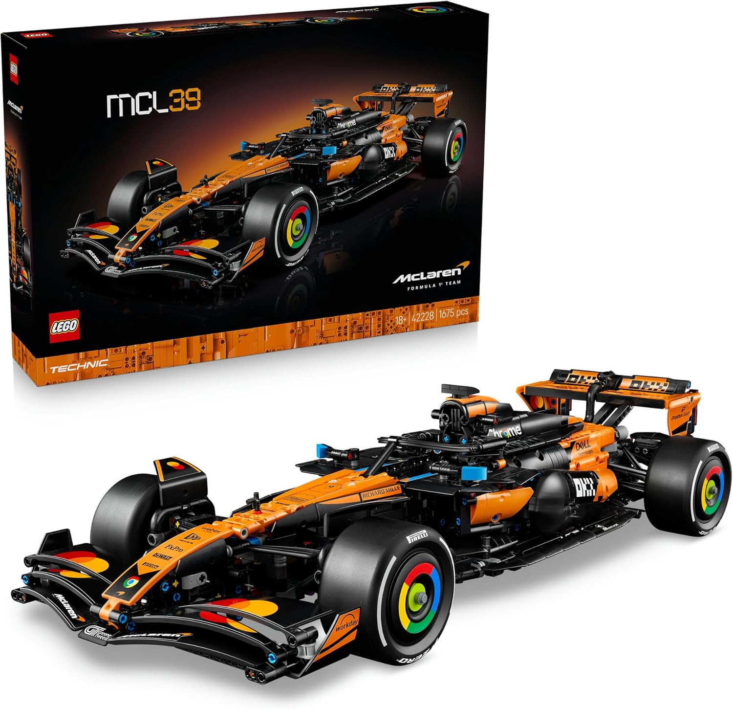 LEGO® Technic McLaren MCL39 F1® Car 42228 Model Kit - 2025 Authentic Livery - with Suspension, Steering, V6 Engine, DRS, Gearbox, Differential - Collectable for Motorsport Fans