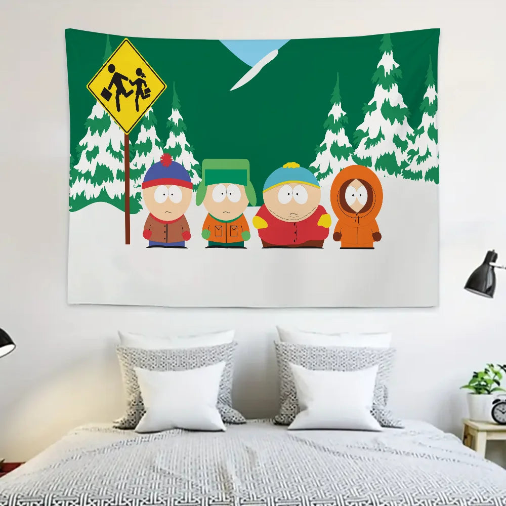 S-SouthS Park Funny Anime Tapestry Decoration party Background Hanging Cloth Bedroom Tapestry Room Decor Aesthetic