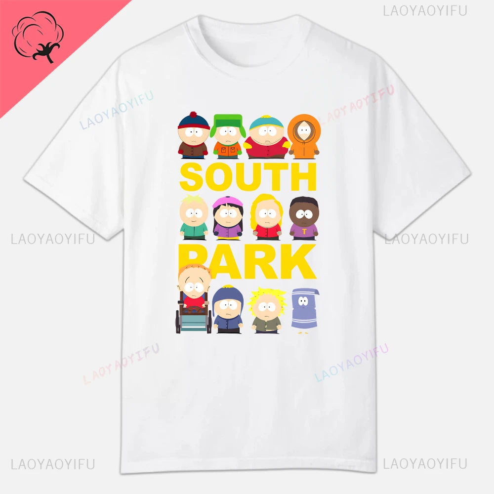 S-South Park Custom Clothes Funny Tops Printed Cotton Short Sleeve Plain Tees Clothing Men Streetwear Graphic T-shirt Quality
