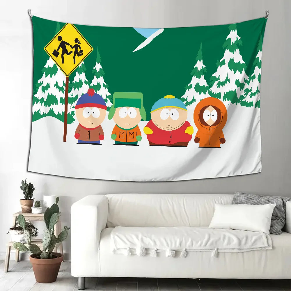 S-SouthS Park Funny Anime Tapestry Decoration party Background Hanging Cloth Bedroom Tapestry Room Decor Aesthetic