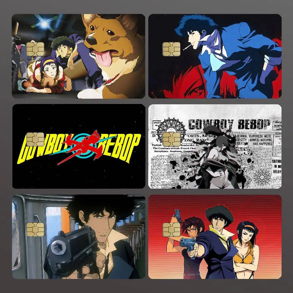 Anime C-CowboyES Cartoon B-BebopES Credit Skin Cover Card Stickers 4PCS Film Bus Pass Front Decoration Bank Debit Waterproof