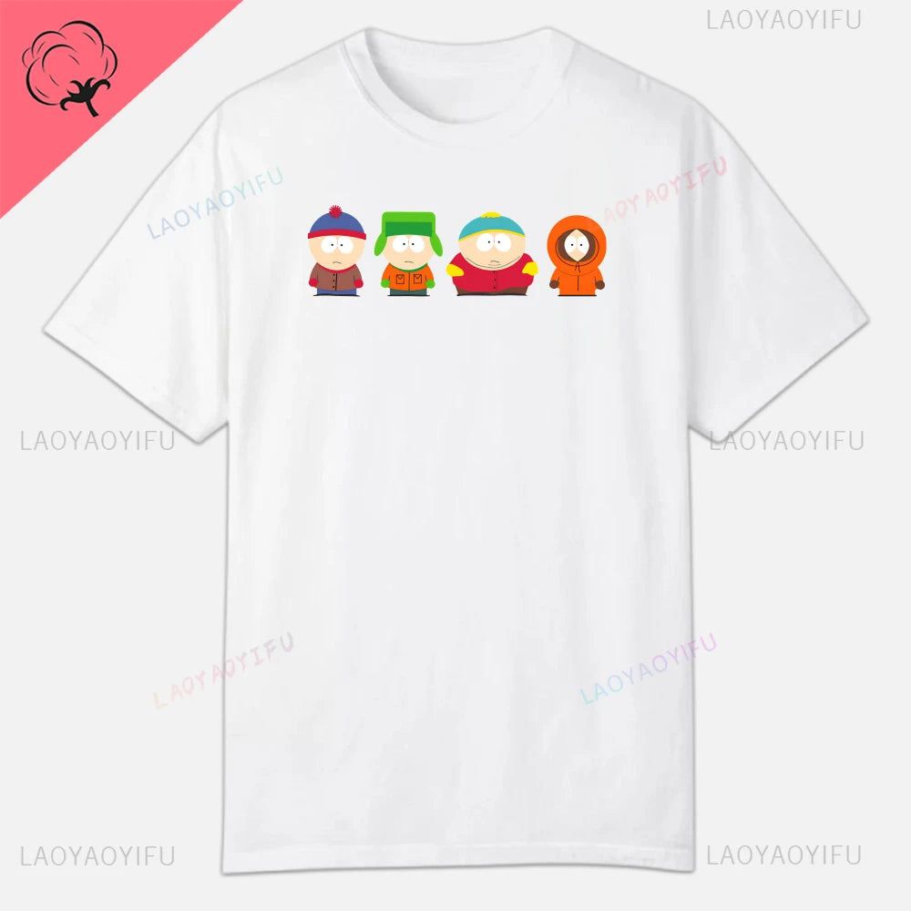 S-South Park Custom Clothes Funny Tops Printed Cotton Short Sleeve Plain Tees Clothing Men Streetwear Graphic T-shirt Quality