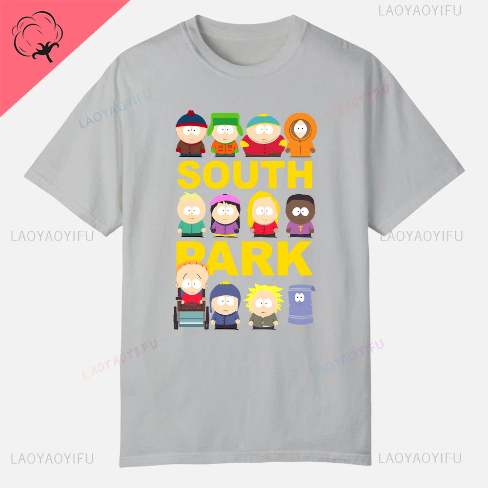 S-South Park Custom Clothes Funny Tops Printed Cotton Short Sleeve Plain Tees Clothing Men Streetwear Graphic T-shirt Quality