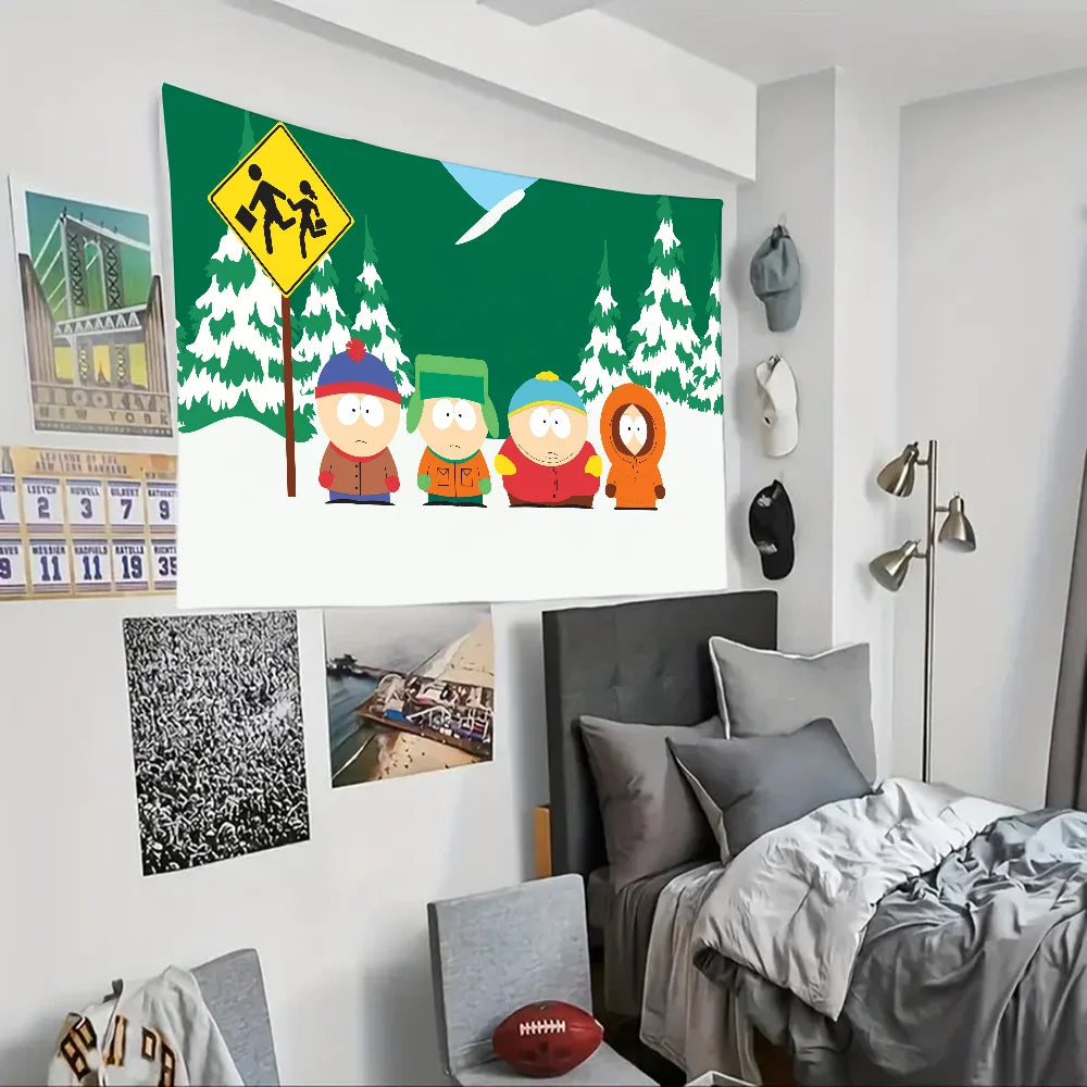 S-SouthS Park Funny Anime Tapestry Decoration party Background Hanging Cloth Bedroom Tapestry Room Decor Aesthetic