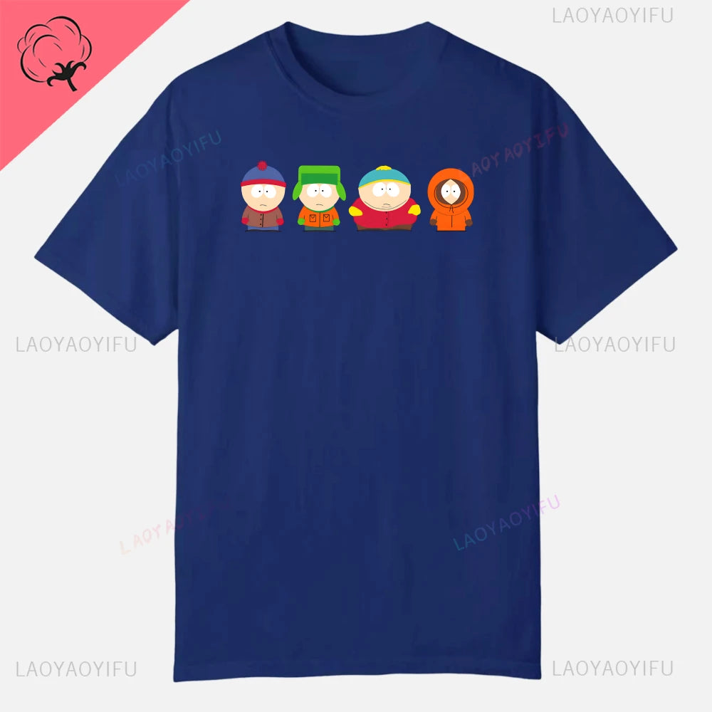 S-South Park Custom Clothes Funny Tops Printed Cotton Short Sleeve Plain Tees Clothing Men Streetwear Graphic T-shirt Quality