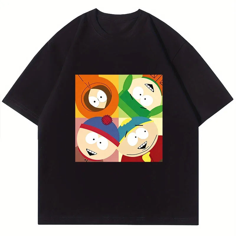 Crazy South Park T-shirts Men Women Funny Cartoon Cute Comic Summer Cotton Casual Short Sleeve Round Neck Clothing Loose Tops