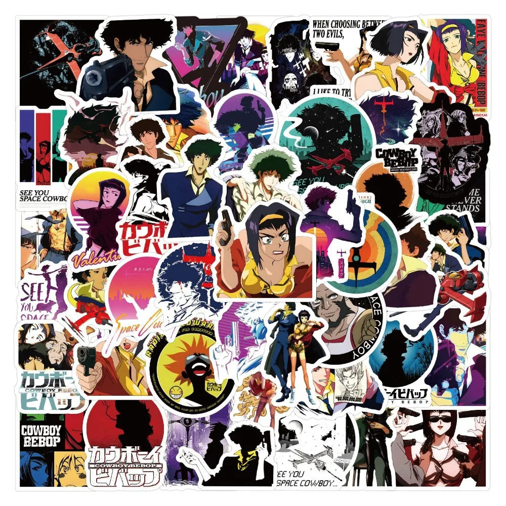 60pcs Anime Cowboy Bebop Graffiti Stickers Luggage Water Cup Stationery Car Scooter Laptop Refrigerator Decoration DIY Decals