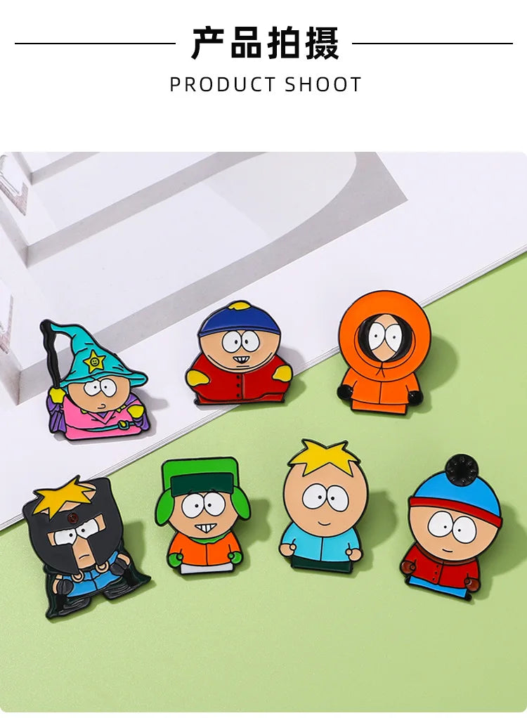 South Park Pins Cartoon Custom Cute Metal Brooches Lapel Badges Jewelry Gift for Friends Cartoon Animated Character Enamel Pins