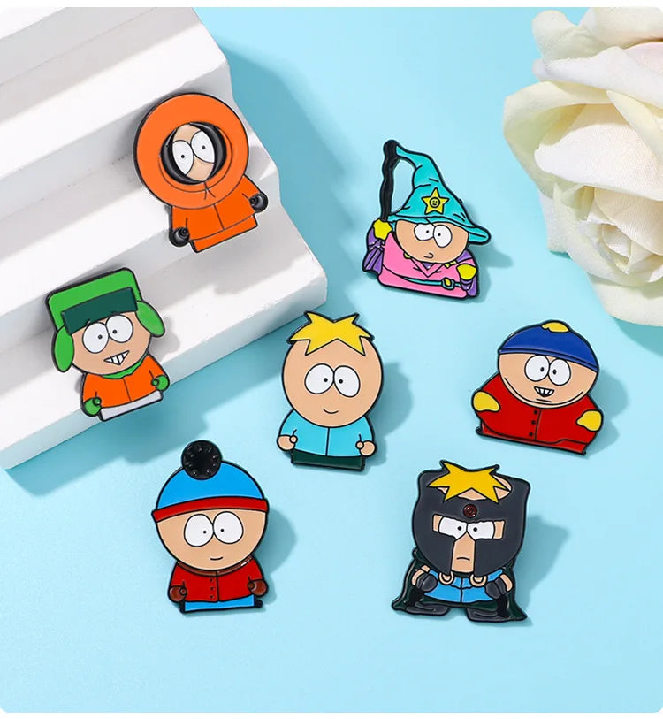 South Park Pins Cartoon Custom Cute Metal Brooches Lapel Badges Jewelry Gift for Friends Cartoon Animated Character Enamel Pins