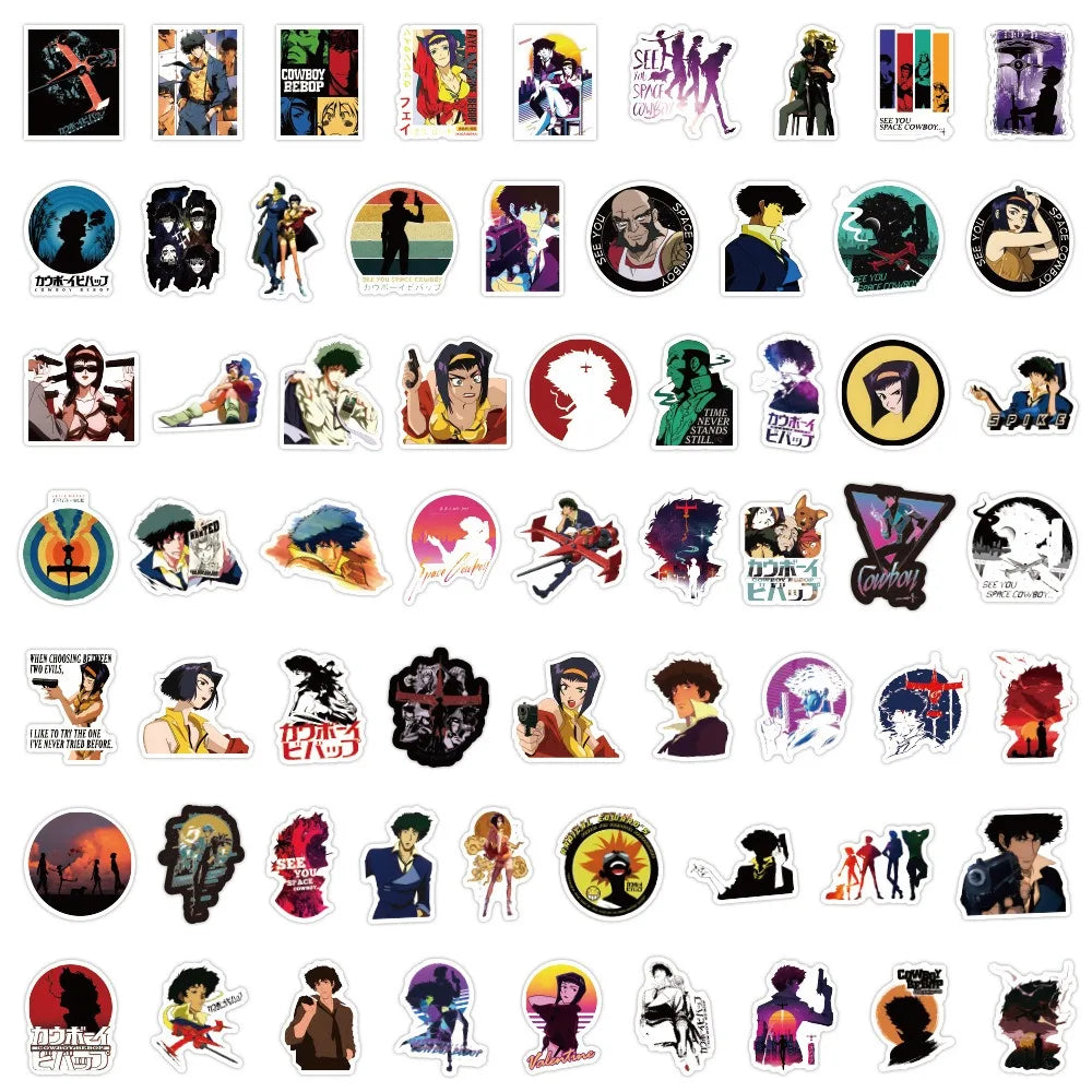 60pcs Anime Cowboy Bebop Graffiti Stickers Luggage Water Cup Stationery Car Scooter Laptop Refrigerator Decoration DIY Decals