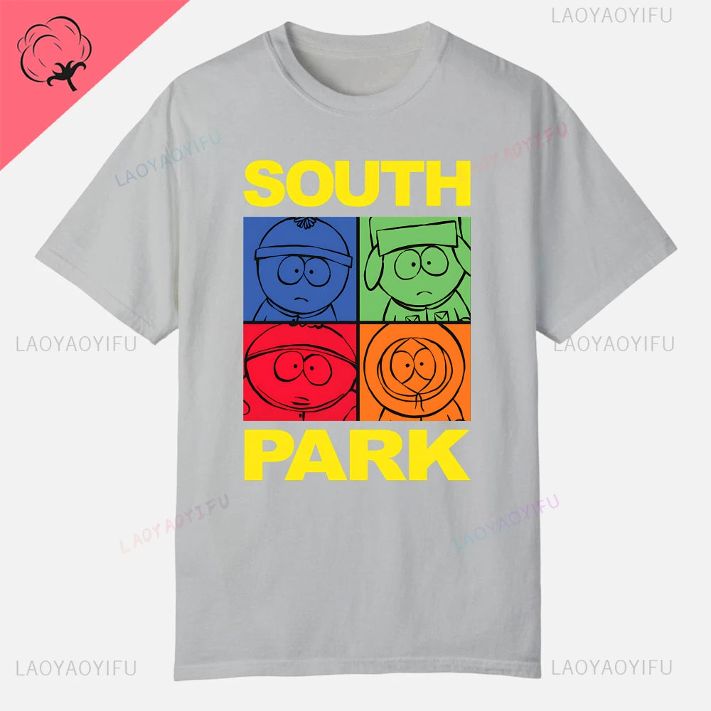S-South Park Custom Clothes Funny Tops Printed Cotton Short Sleeve Plain Tees Clothing Men Streetwear Graphic T-shirt Quality