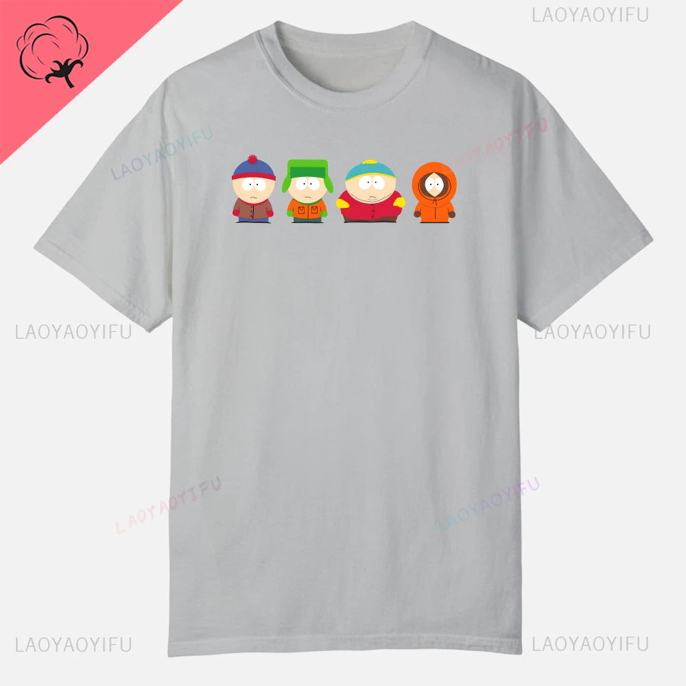 S-South Park Custom Clothes Funny Tops Printed Cotton Short Sleeve Plain Tees Clothing Men Streetwear Graphic T-shirt Quality