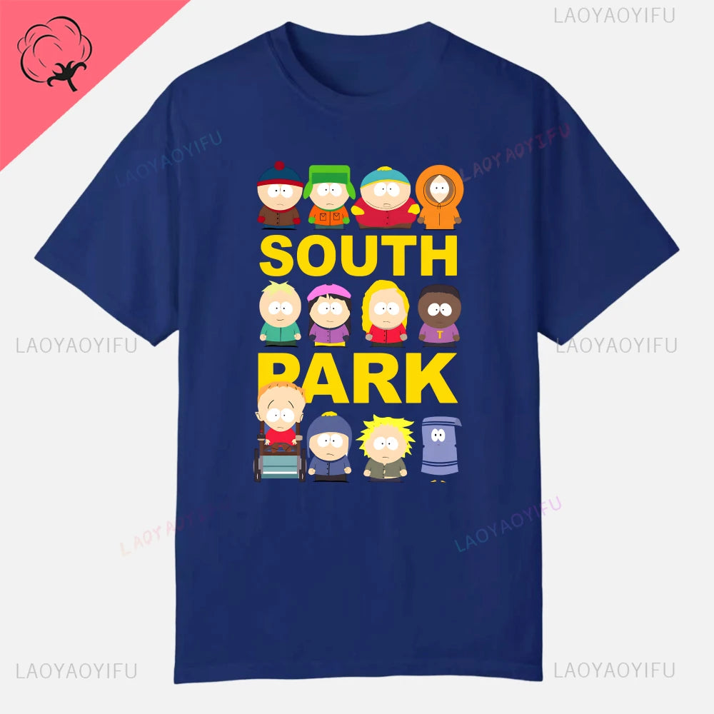 S-South Park Custom Clothes Funny Tops Printed Cotton Short Sleeve Plain Tees Clothing Men Streetwear Graphic T-shirt Quality