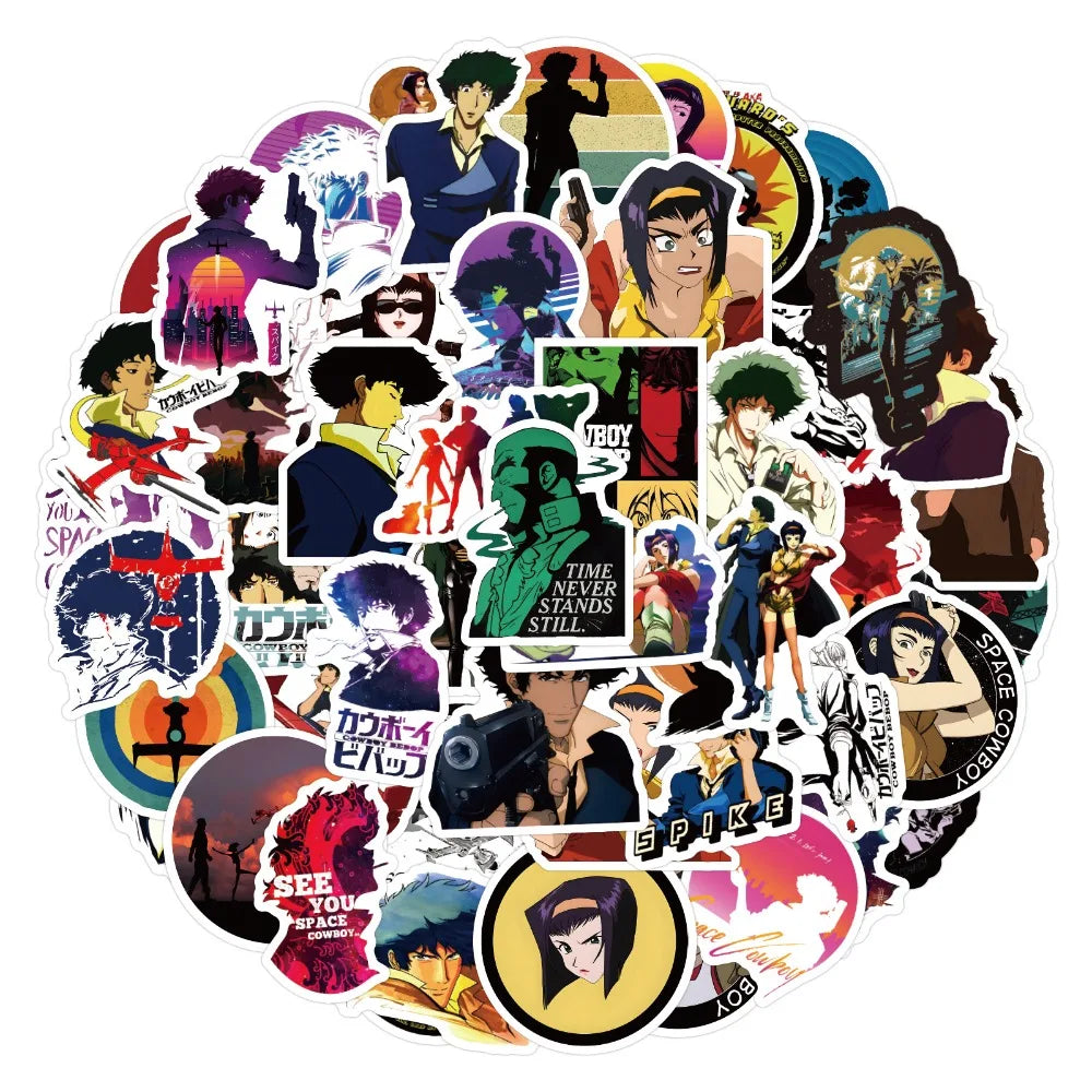 60pcs Anime Cowboy Bebop Graffiti Stickers Luggage Water Cup Stationery Car Scooter Laptop Refrigerator Decoration DIY Decals