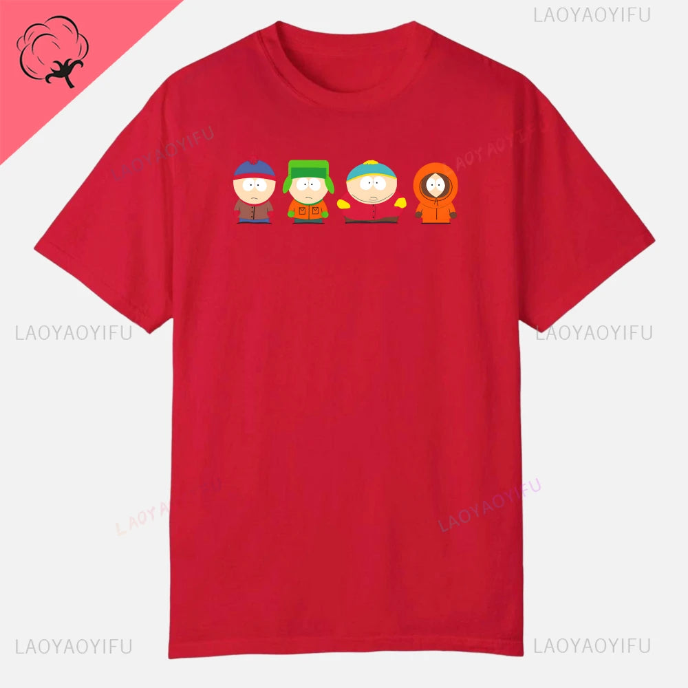 S-South Park Custom Clothes Funny Tops Printed Cotton Short Sleeve Plain Tees Clothing Men Streetwear Graphic T-shirt Quality