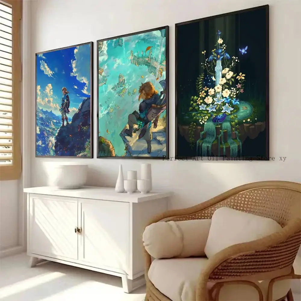 Game L-Legend of Z-elda Cool Breath of The Wild Posters Self Adhesive Waterproof Ideal For Living Room Bedroom Bar Decoration
