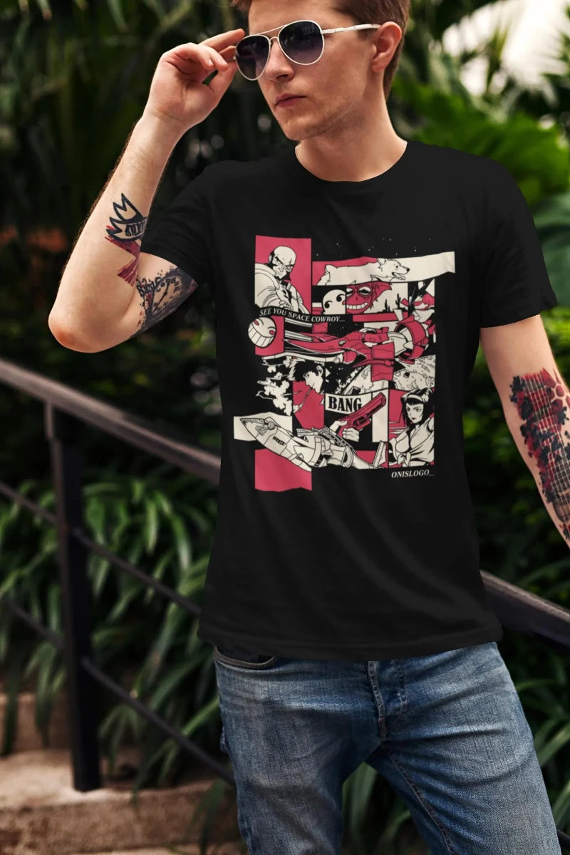 Cowboy Bebop Pattern Retro Shirt Montage Shirt for Men and Women Summer Pure Cotton Comfortable Loose Fashion T-shirt Top