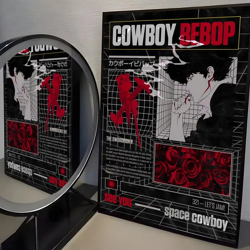 Anime C-cowboy Bebop Poster Modern PP Paper Wall Art Sticker Minimalist Decorative for Cafe Office Bar Home Wall Decor Gift