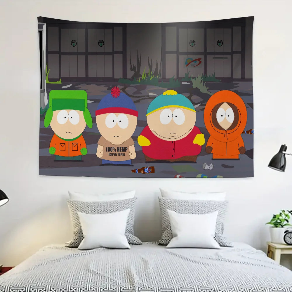 S-SouthS Park Funny Anime Tapestry Decoration party Background Hanging Cloth Bedroom Tapestry Room Decor Aesthetic