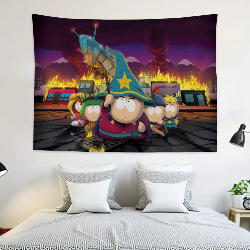 S-SouthS Park Funny Anime Tapestry Decoration party Background Hanging Cloth Bedroom Tapestry Room Decor Aesthetic