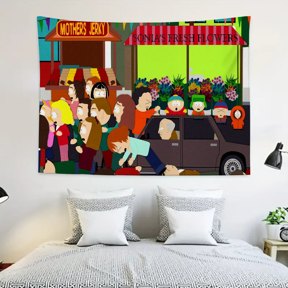 S-SouthS Park Funny Anime Tapestry Decoration party Background Hanging Cloth Bedroom Tapestry Room Decor Aesthetic