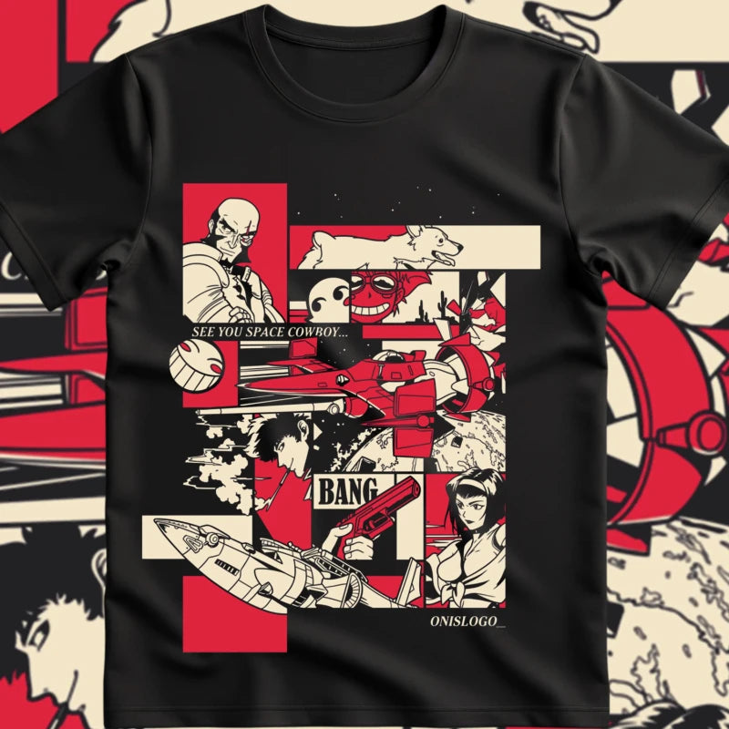 Cowboy Bebop Pattern Retro Shirt Montage Shirt for Men and Women Summer Pure Cotton Comfortable Loose Fashion T-shirt Top