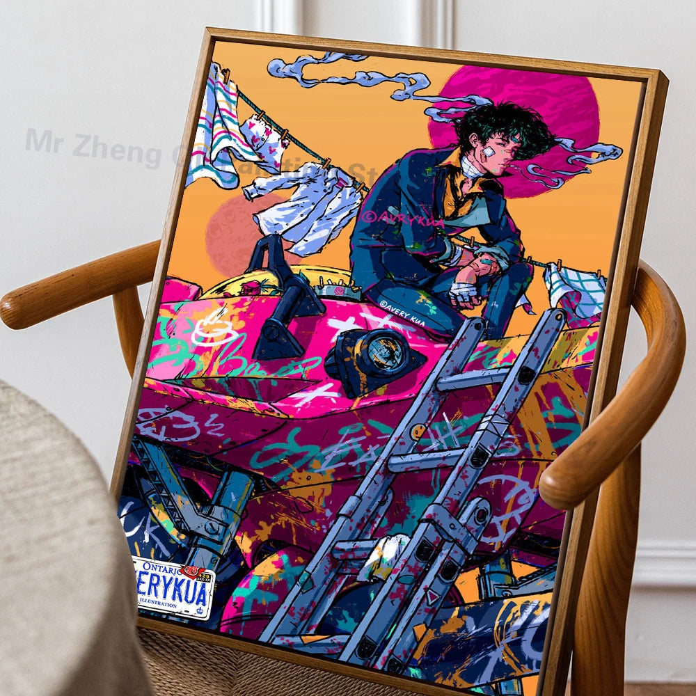 Anime Cowboy Bebop Poster Self-adhesive Art Waterproof Paper Sticker Coffee House Bar Room Wall Decor
