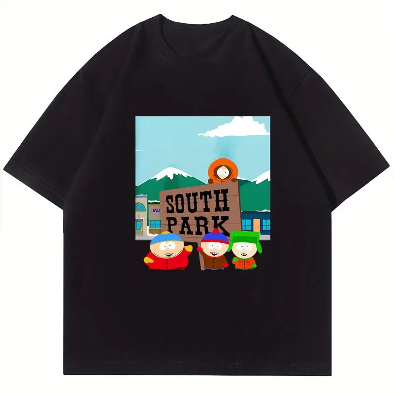 Crazy South Park T-shirts Men Women Funny Cartoon Cute Comic Summer Cotton Casual Short Sleeve Round Neck Clothing Loose Tops
