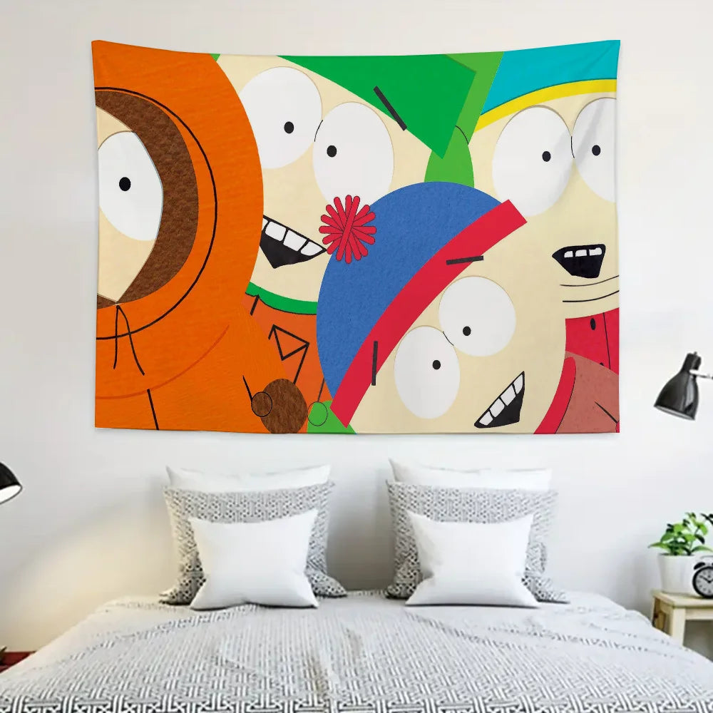 S-SouthS Park Funny Anime Tapestry Decoration party Background Hanging Cloth Bedroom Tapestry Room Decor Aesthetic