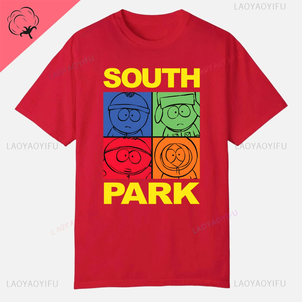 S-South Park Custom Clothes Funny Tops Printed Cotton Short Sleeve Plain Tees Clothing Men Streetwear Graphic T-shirt Quality