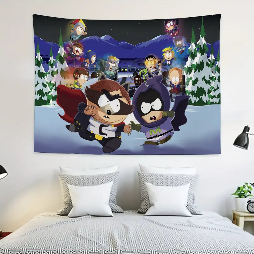 S-SouthS Park Funny Anime Tapestry Decoration party Background Hanging Cloth Bedroom Tapestry Room Decor Aesthetic