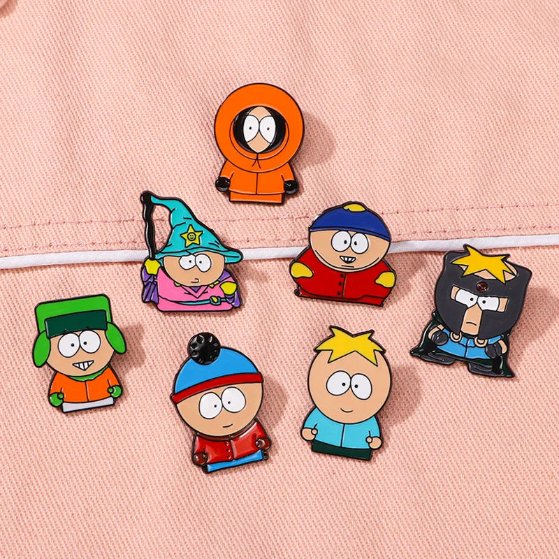South Park Pins Cartoon Custom Cute Metal Brooches Lapel Badges Jewelry Gift for Friends Cartoon Animated Character Enamel Pins