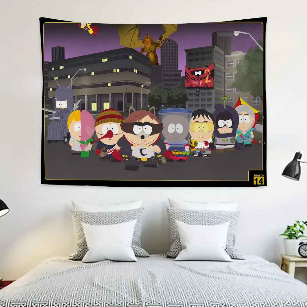 S-SouthS Park Funny Anime Tapestry Decoration party Background Hanging Cloth Bedroom Tapestry Room Decor Aesthetic