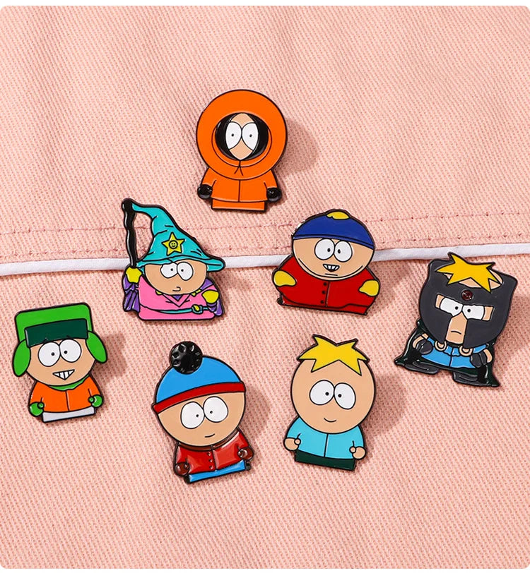 South Park Pins Cartoon Custom Cute Metal Brooches Lapel Badges Jewelry Gift for Friends Cartoon Animated Character Enamel Pins
