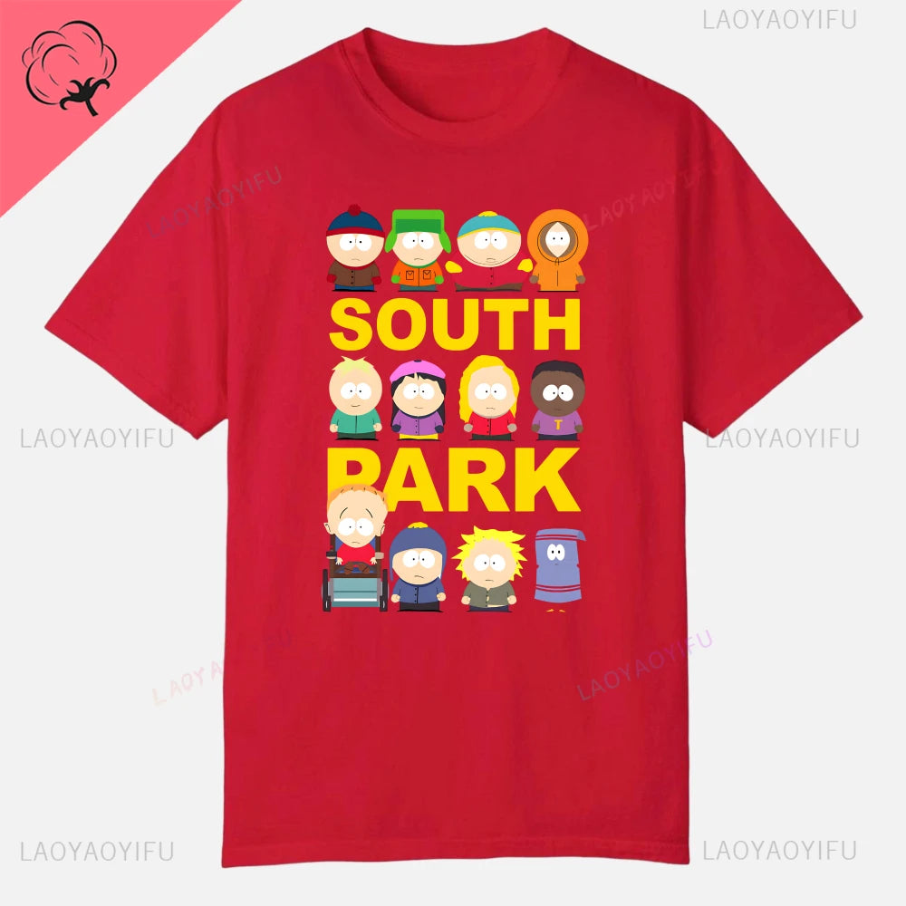 S-South Park Custom Clothes Funny Tops Printed Cotton Short Sleeve Plain Tees Clothing Men Streetwear Graphic T-shirt Quality