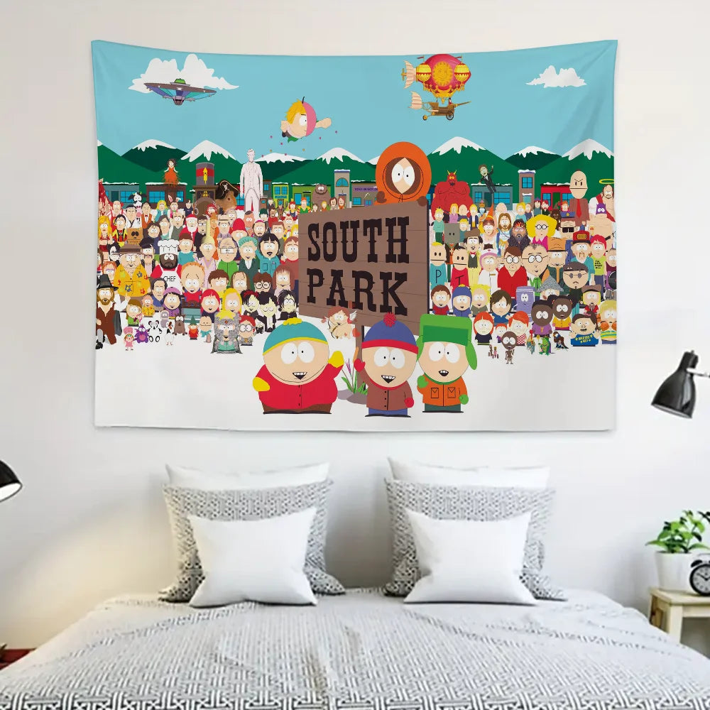 S-SouthS Park Funny Anime Tapestry Decoration party Background Hanging Cloth Bedroom Tapestry Room Decor Aesthetic