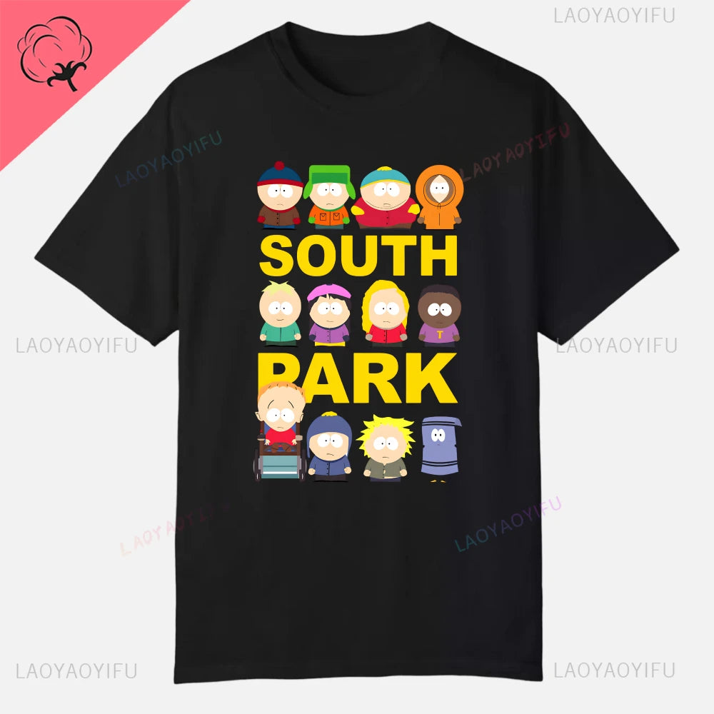 S-South Park Custom Clothes Funny Tops Printed Cotton Short Sleeve Plain Tees Clothing Men Streetwear Graphic T-shirt Quality