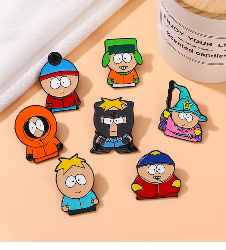 South Park Pins Cartoon Custom Cute Metal Brooches Lapel Badges Jewelry Gift for Friends Cartoon Animated Character Enamel Pins