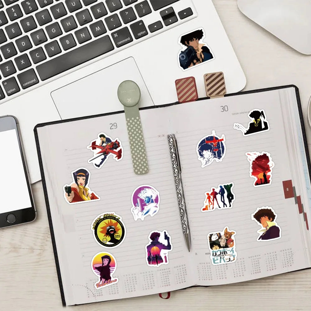 60pcs Anime Cowboy Bebop Graffiti Stickers Luggage Water Cup Stationery Car Scooter Laptop Refrigerator Decoration DIY Decals