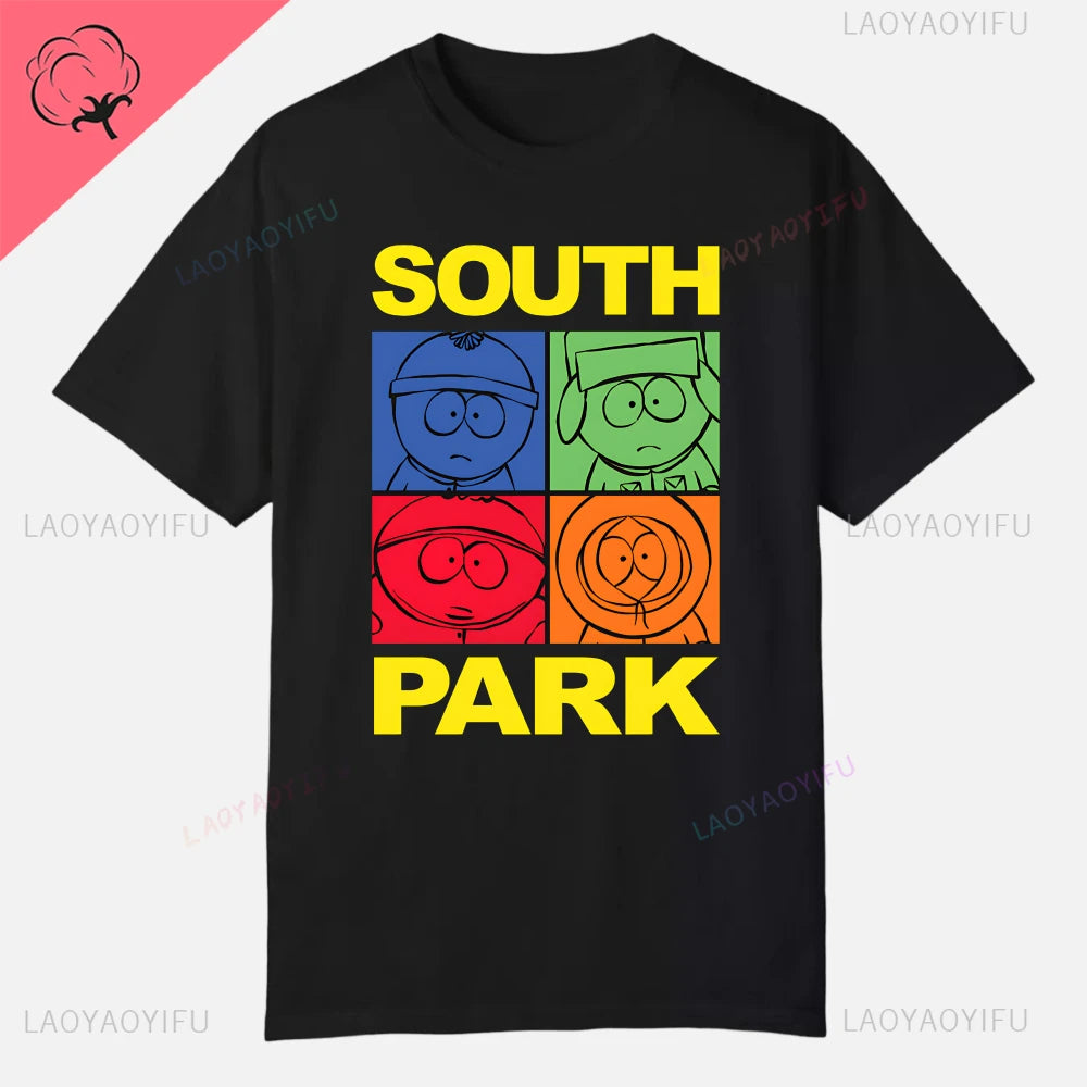S-South Park Custom Clothes Funny Tops Printed Cotton Short Sleeve Plain Tees Clothing Men Streetwear Graphic T-shirt Quality