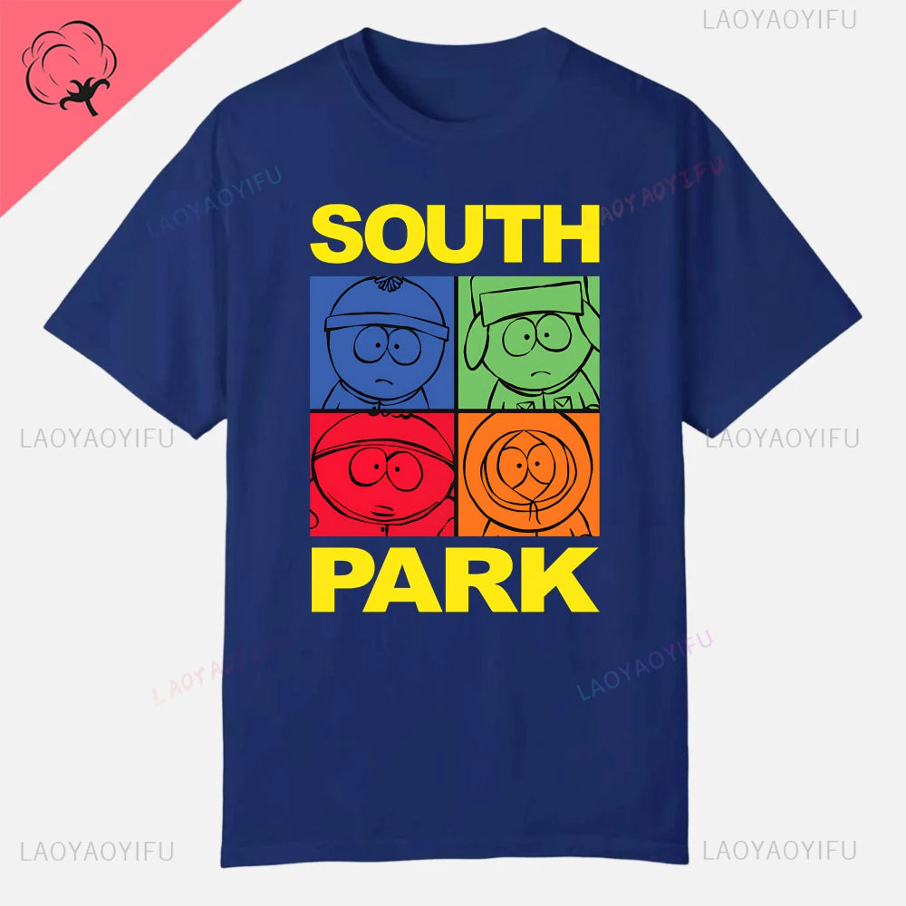 S-South Park Custom Clothes Funny Tops Printed Cotton Short Sleeve Plain Tees Clothing Men Streetwear Graphic T-shirt Quality