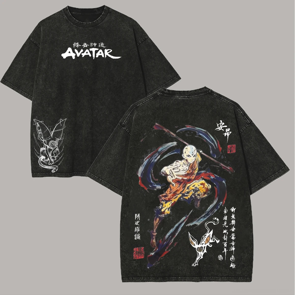 Avatar The Last Airbender hot product New Model Washed T-shirt personality Clothes Retro Fashion Streetwear Trendy Couples soft
