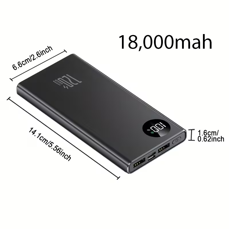 18,000mah 20W USB-C, 120W USB-A x2 Intelligent Power Bank Portable External Battery